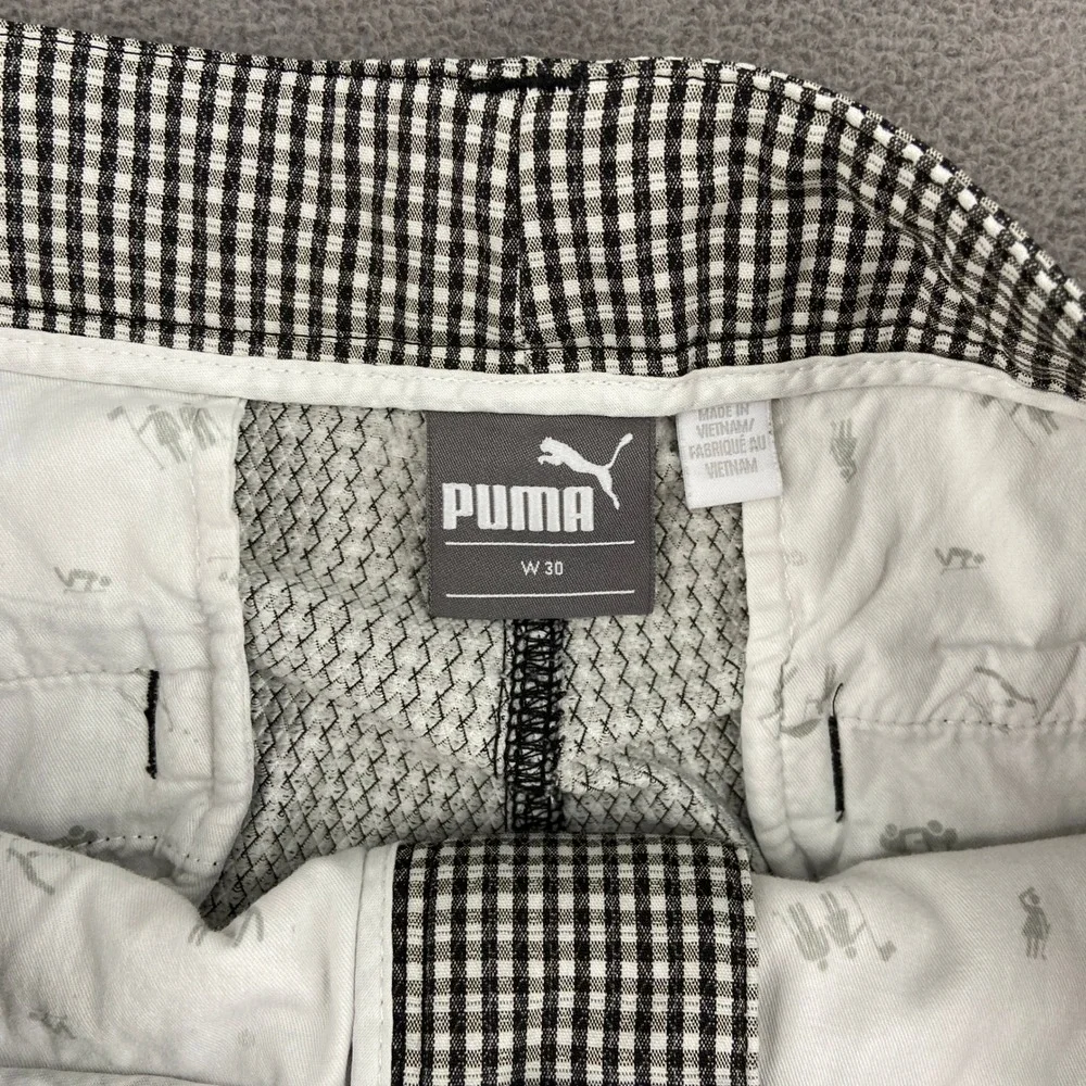 Puma Mens Golf Shorts Black White Gingham Check Plaid Size 30 Performance Sport‎
